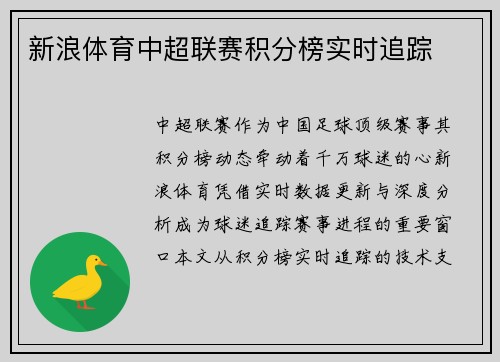 新浪体育中超联赛积分榜实时追踪